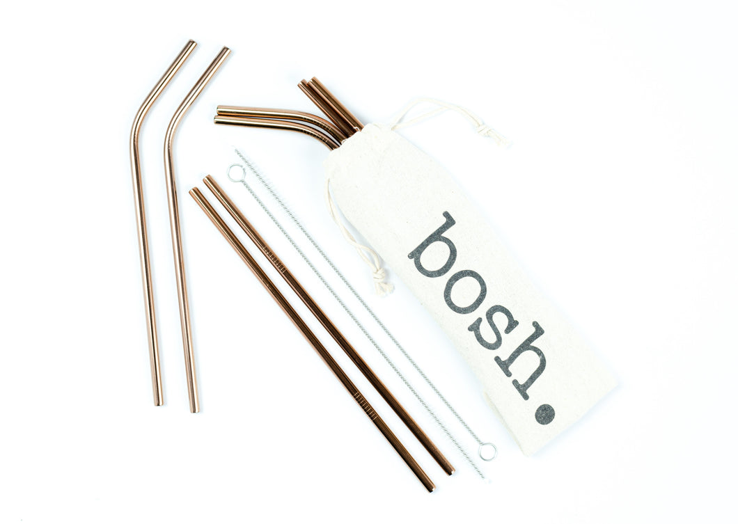 Rose Gold Bosh. Reusable Metallic Drinking Straw - Pack of 8 - Bosh Bottles UK
